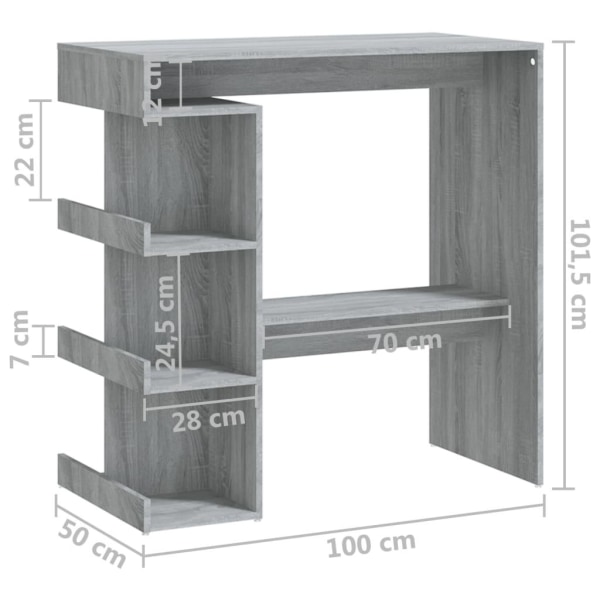 vidaXL Barbord med hyllor grå sonoma 100x50x101,5 cm grå