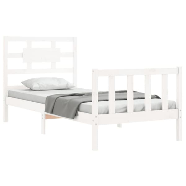 vidaXL Sängram med huvudgavel vit 100x200 cm massivt trä Vit