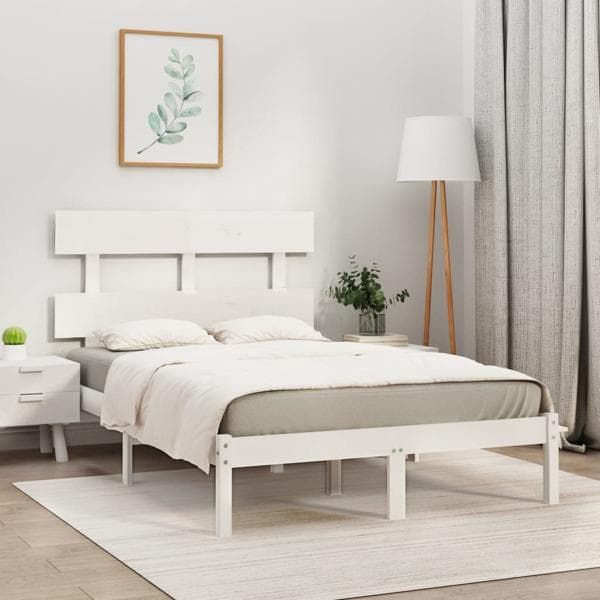 vidaXL Sängram vit massivt trä 120x190 cm Vit