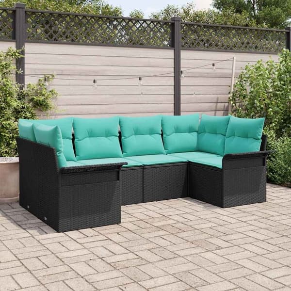 vidaXL Trädgårdsoffset 6 st Svart Poly rattan Svart