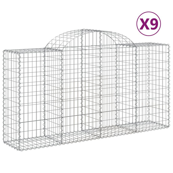 vidaXL Gabioner bågformade 9 st 200x50x100/120 cm galvaniserat järn Silver