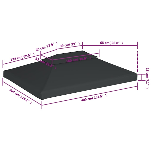 vidaXL Paviljongtak med ventilering 310 g/m² 4x3 m antracit Antracit