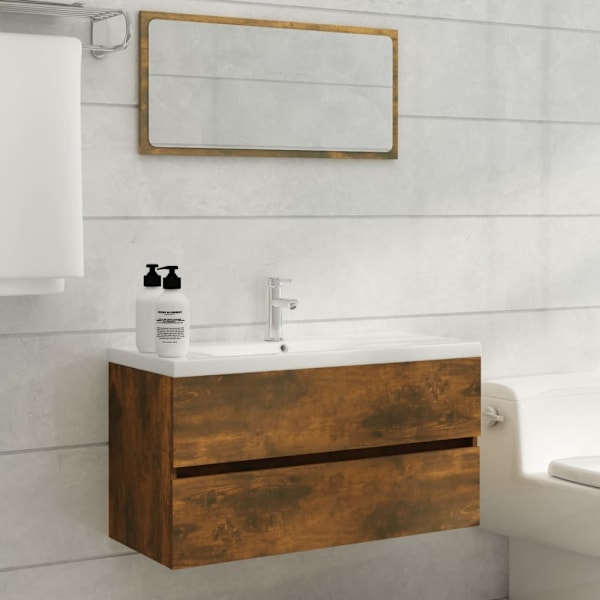 vidaXL Handfatsskåp rökfärgad ek 90x38,5x45 cm konstruerat trä Brun