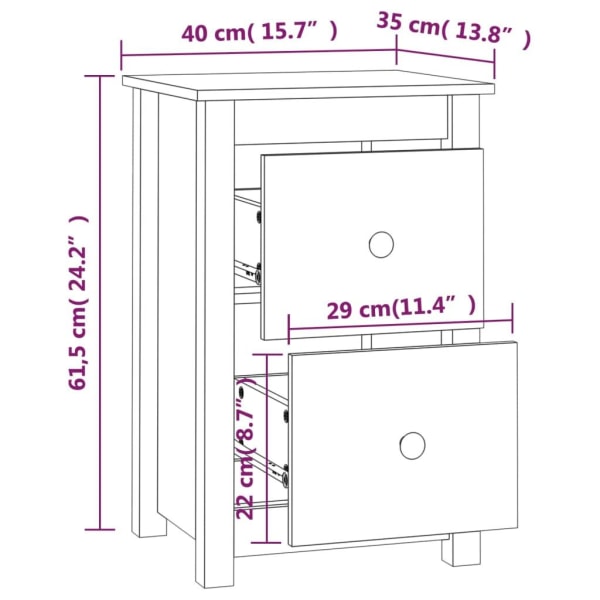 vidaXL Sängbord svart 40x35x61,5 cm massiv furu Svart