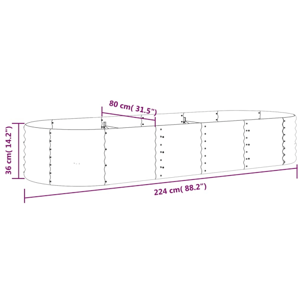 vidaXL Odlingslåda pulverlackerat stål 224x80x36 cm brun Brun
