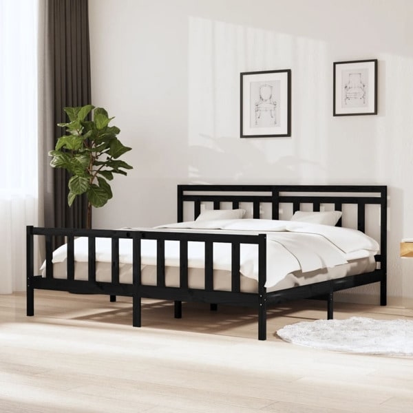 vidaXL Sängram svart massivt trä 200x200 cm Svart