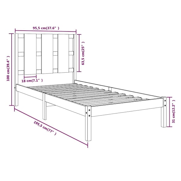 vidaXL Sängram svart massivt trä 90x190 cm Svart