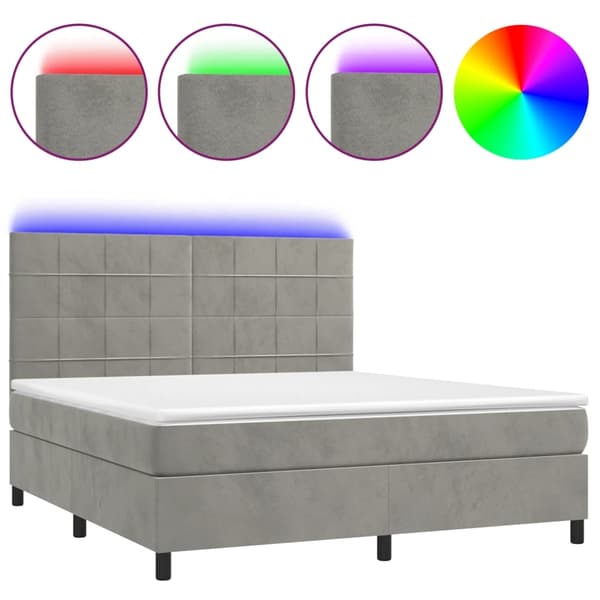 vidaXL Ramsäng med madrass & LED ljusgrå 160x200 cm sammet Grå