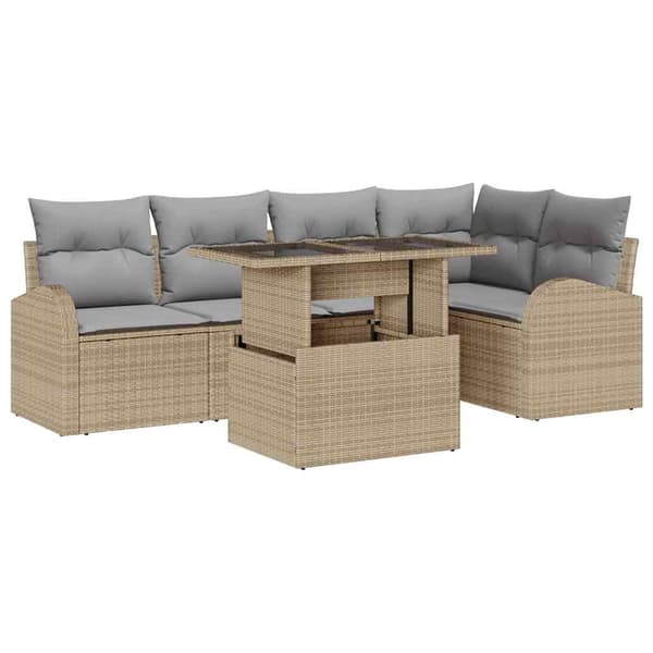 vidaXL Trädgårdsoffset 6 st Beige och Ljusgrå konstrotting Beige
