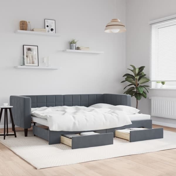 vidaXL Dagbädd utdragbar med lådor mörkgrå 80x200 cm sammet Grå