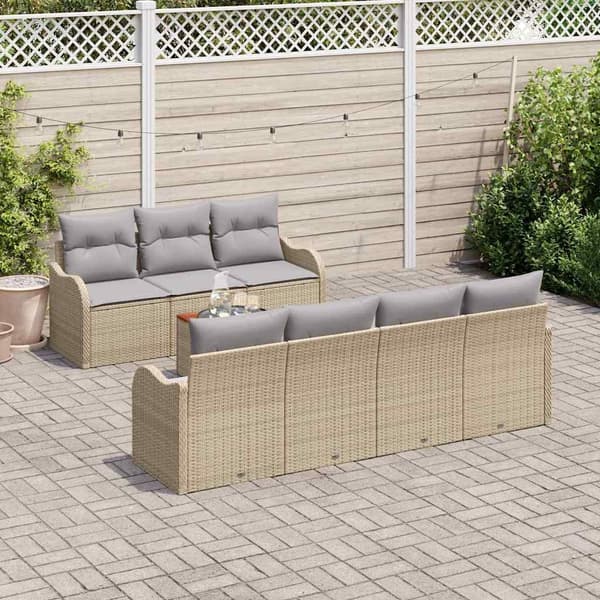 vidaXL Trädgårdsoffset med kudde 8 pcs Beige konstrotting Beige