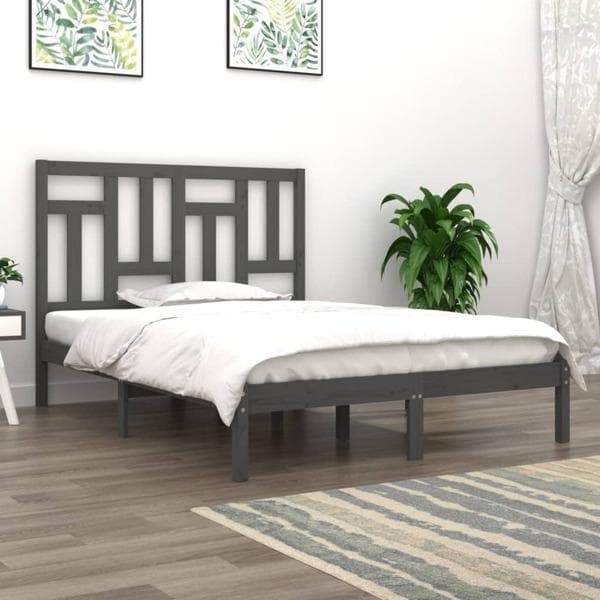 vidaXL Sängram grå massiv furu 140x190 cm Grå