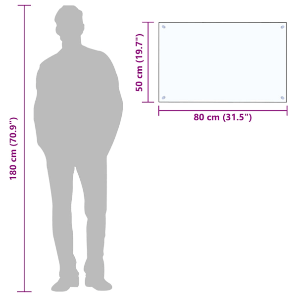vidaXL Stänkskydd transparent 80x50 cm härdat glas Transparent