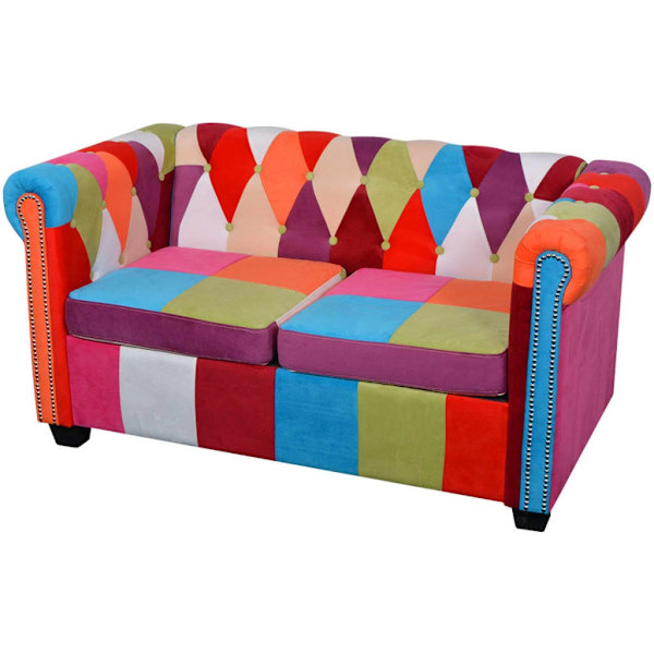 vidaXL Soffgrupp 2 st Chesterfield tyg multifärg