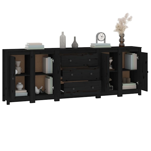 vidaXL Skänk svart 230x35x80 cm massiv furu Svart