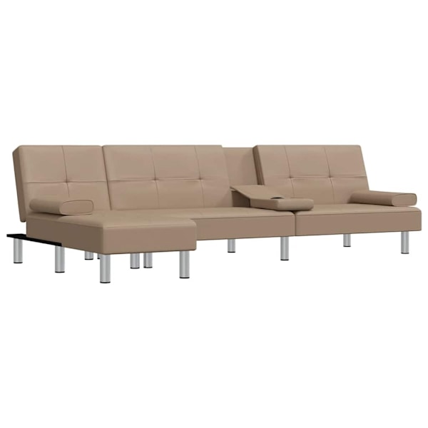 vidaXL L-formad bäddsoffa cappuccino 255x140x70 cm konstläder Brun
