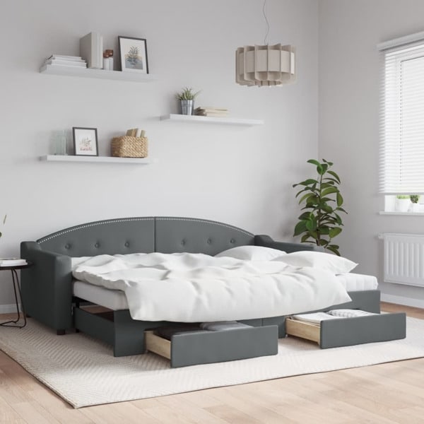 vidaXL Dagbädd utdragbar med lådor mörkgrå 80x200 cm tyg Grå