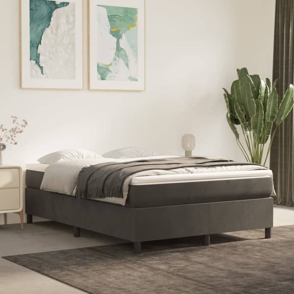 vidaXL Ramsäng med madrass mörkgrå 140x190 cm sammet Grå