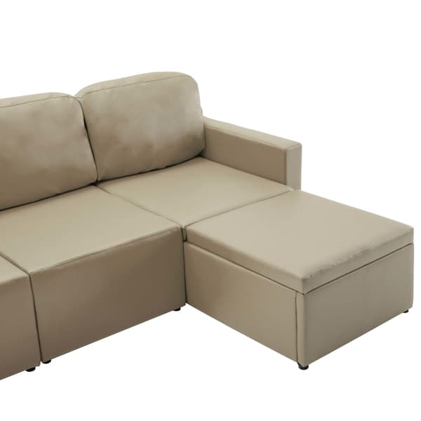 vidaXL Bäddsoffa modulär 3-sits cappuccino konstläder Brun