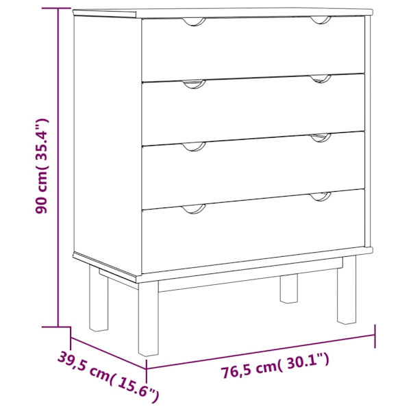 vidaXL Byrå OTTA brun&vit 76,5x39,5x90cm massiv furu Vit
