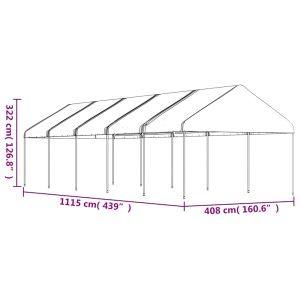 vidaXL Paviljong med tak vit 11,15x4,08x3,22 m polyeten Vit