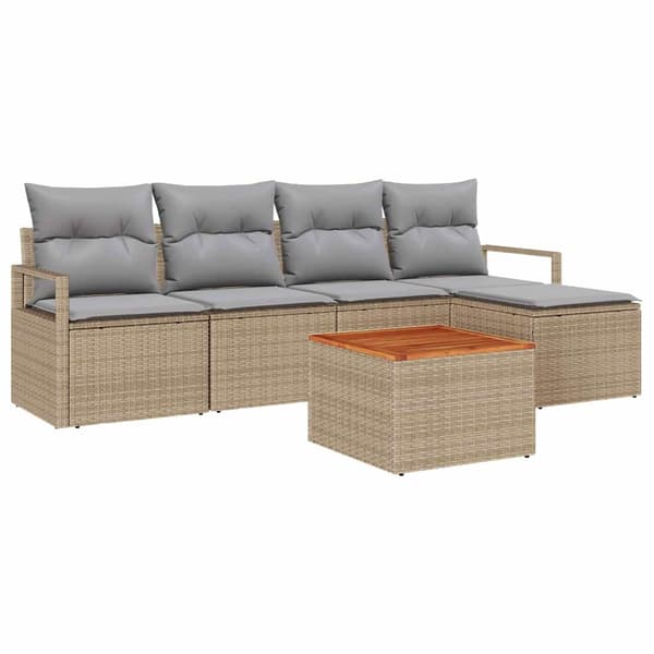 vidaXL Trädgårdsoffset 6 st Beige konstrotting Beige