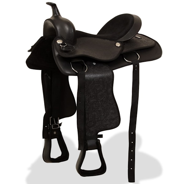vidaXL Westernsadel träns&halsband äkta läder 15" svart Svart