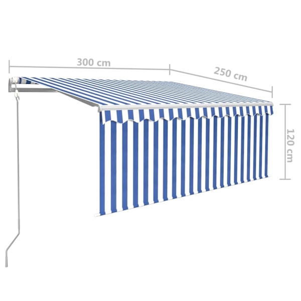 vidaXL Automatiserad markis vindsensor rullgardin LED 3x2,5m blå/vit Blå