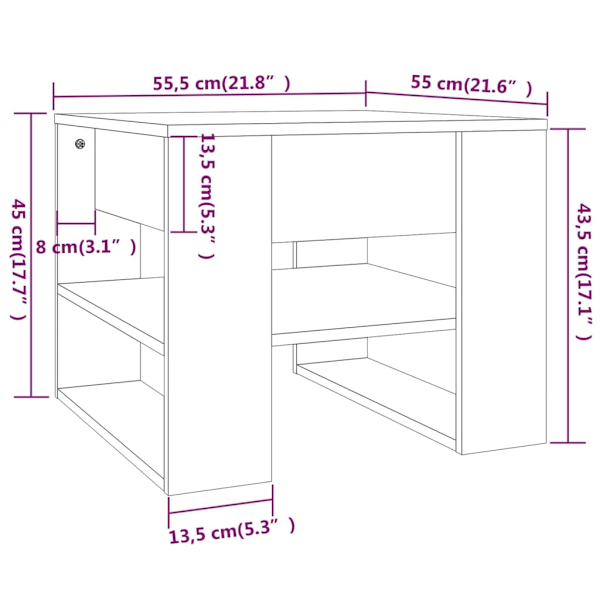 vidaXL Soffbord brun ek 55,5x55x45 cm konstruerat trä Brun