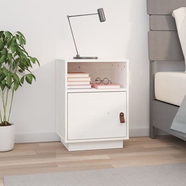 vidaXL Sängbord vit 40x34x55 cm massiv furu Vit