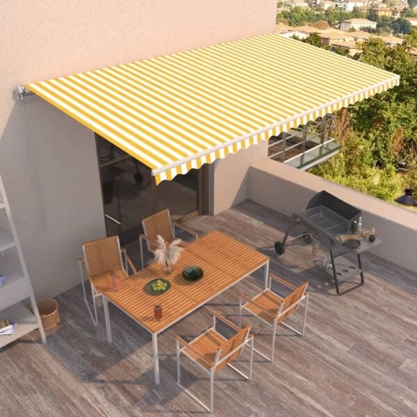 vidaXL Markis manuellt infällbar 600x350 cm gul och vit Gul