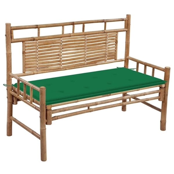 vidaXL Trädgårdsbänk med dyna 120 cm bambu Grön