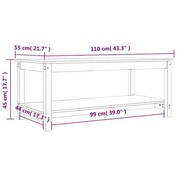 vidaXL Soffbord vit 110x55x45 cm massiv furu Vit