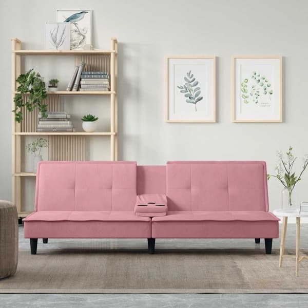 vidaXL Bäddsoffa med mugghållare rosa sammet Rosa