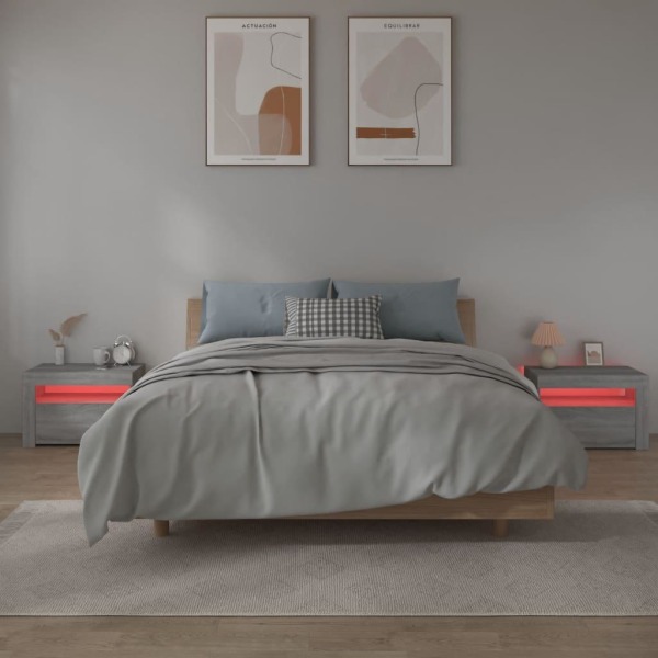 vidaXL Sängbord 2 st med LED-belysning Grå sonoma 60x35x40 cm Grå