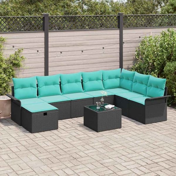vidaXL Trädgårdsoffset 9 st Poly rattan Svart