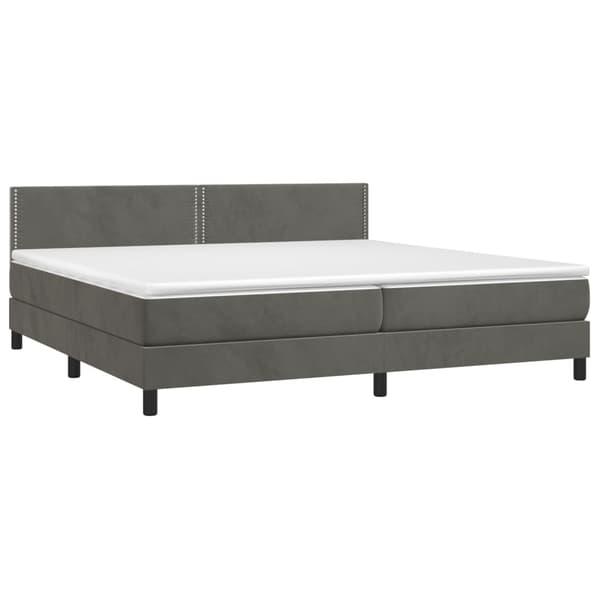vidaXL Ramsäng med madrass & LED mörkgrå 200x200 cm sammet Grå
