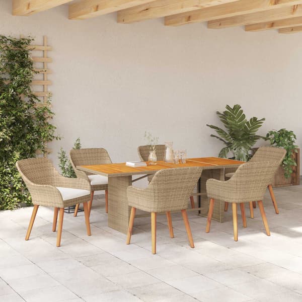 vidaXL Trädgårdsmöbelset 7 st Beige konstrotting Beige