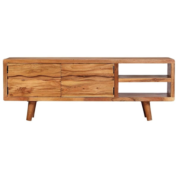 vidaXL TV-bänk massivt akaciaträ med snidade dörrar 117x30x40 cm Brun