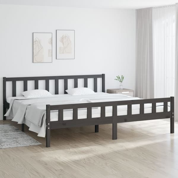 vidaXL Sängram grå massiv furu 160x200 cm Grå