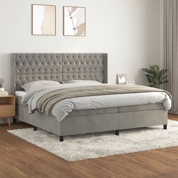 vidaXL Ramsäng med madrass ljusgrå 200x200 cm sammet Grå