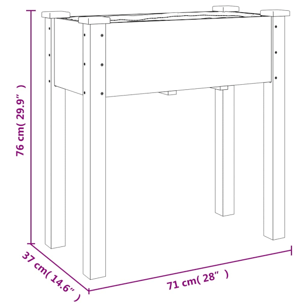 vidaXL Odlingslåda på hjul med foder 71x37x80 cm massivt granträ Brun