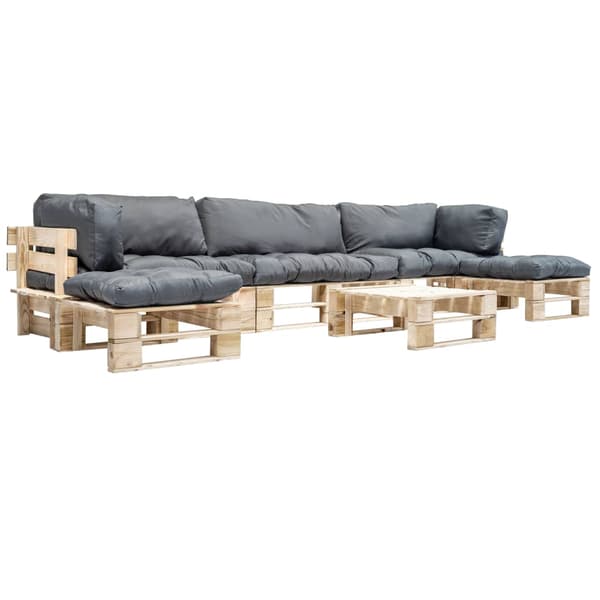 vidaXL Pallsoffa 6 delar med grå dynor trä Grå