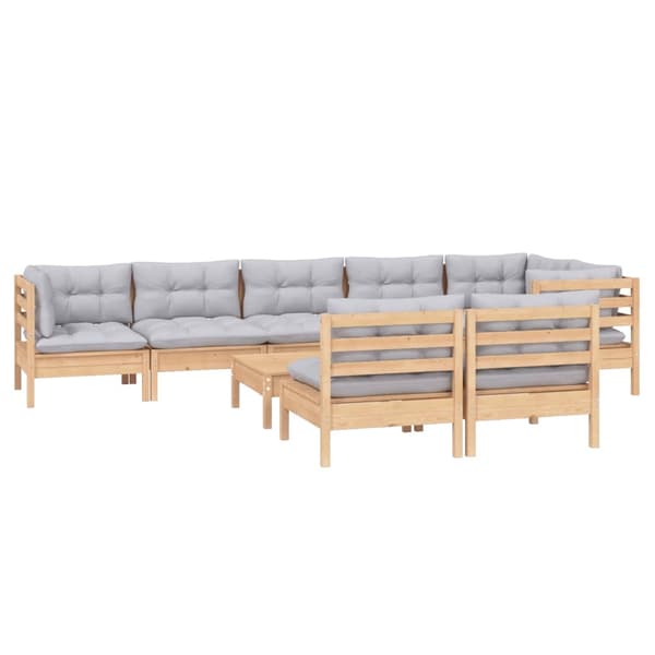 vidaXL Loungegrupp med dynor 9 delar grå furu grå