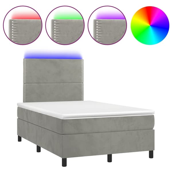 vidaXL Ramsäng med madrass & LED ljusgrå 120x190 cm sammet Grå
