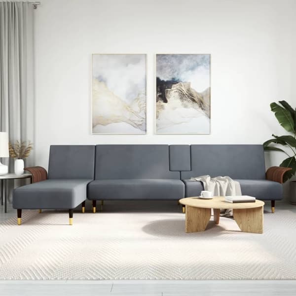 vidaXL L-formad bäddsoffa mörkgrå 279x140x70 cm sammet Grå