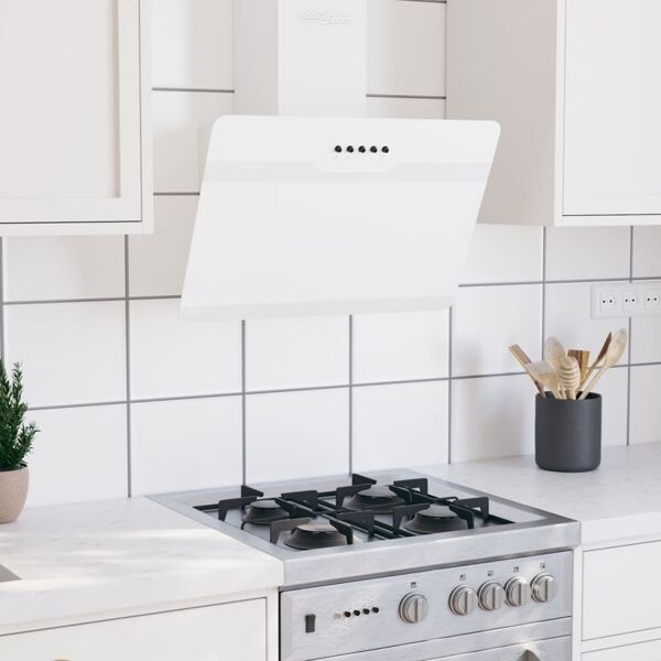 vidaXL Köksfläkt 60 cm stål och härdat glas vit Vit