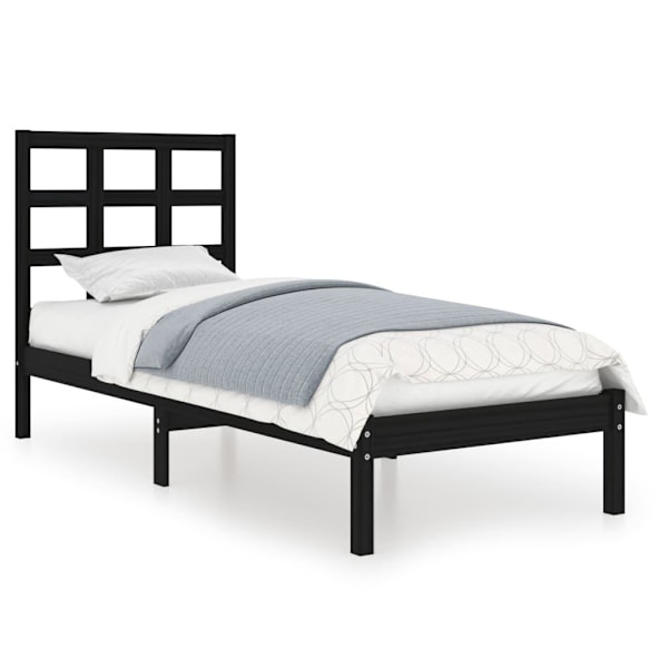 vidaXL Sängram svart massivt trä 90x190 cm Svart