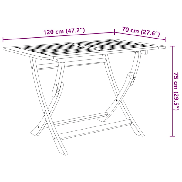 vidaXL Hopfällbart trädgårdsbord 120x70x75 cm massivt akaciaträ Brun