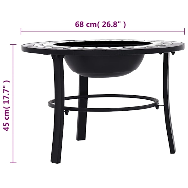vidaXL Eldfat med mosaik svart och vit 68cm keramik Svart